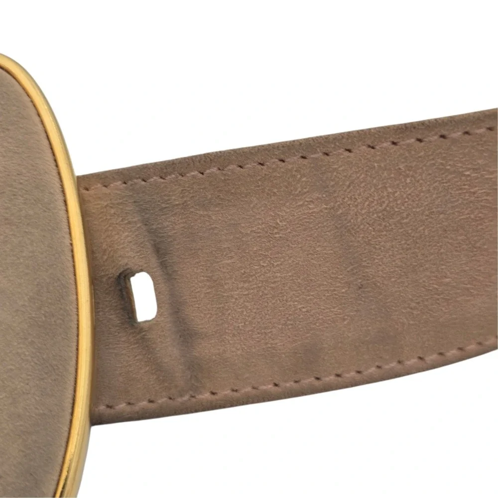 Vintage 80s Escada‎ Suede Belt Sz 36 Made Western Germany Gold Buckle Taupe
